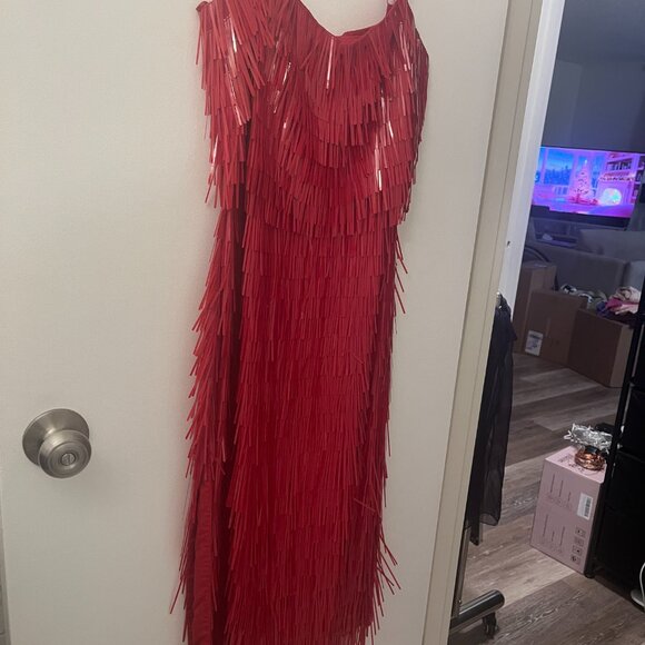 Holiday ASOS shard detail midi dress sheer waist red, modern flapper - SIZE 6 - Picture 3 of 8